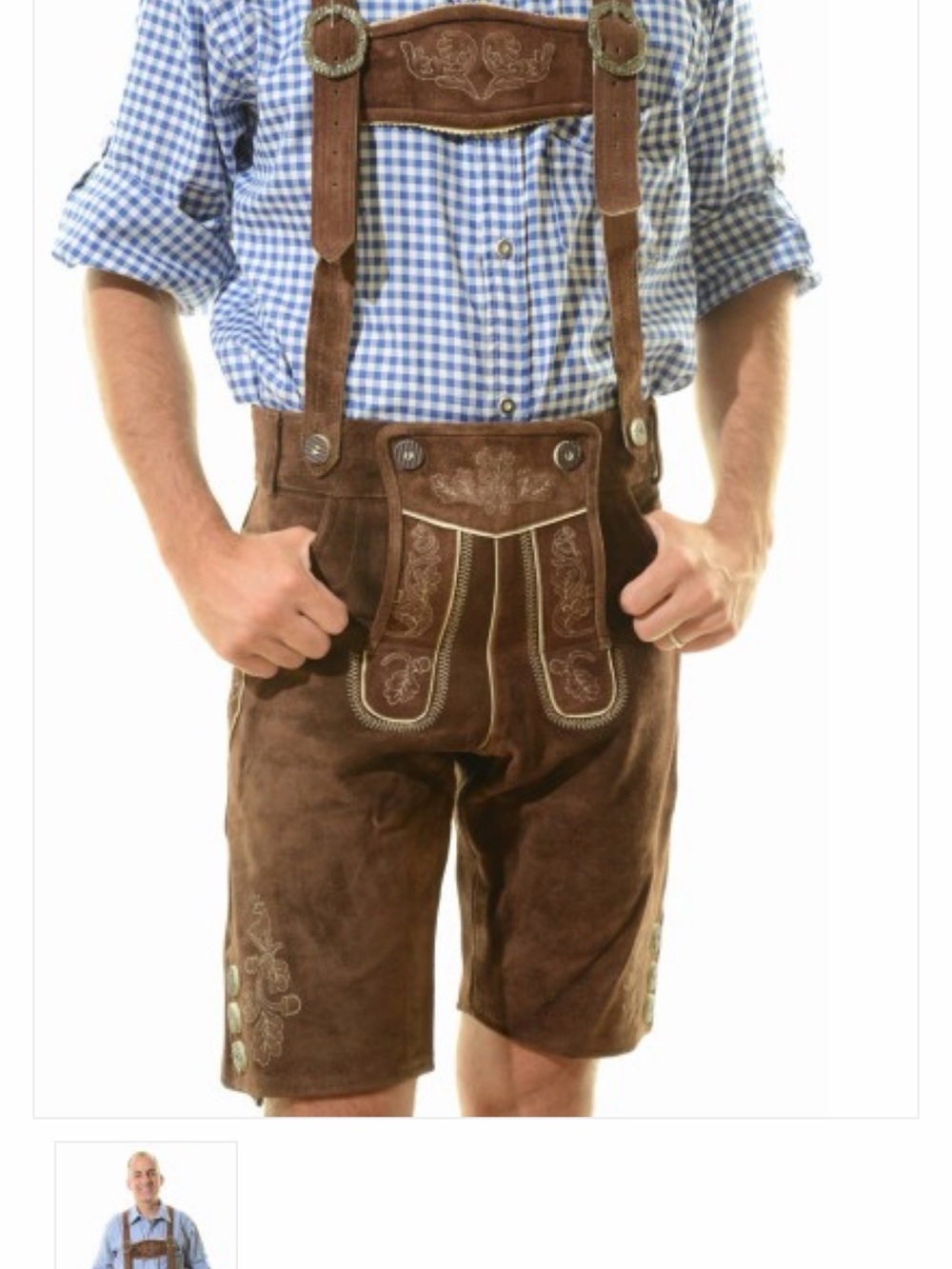 Traditional Brown Suede Lederhosen with Embroidered Front and Suspenders NWT NIP